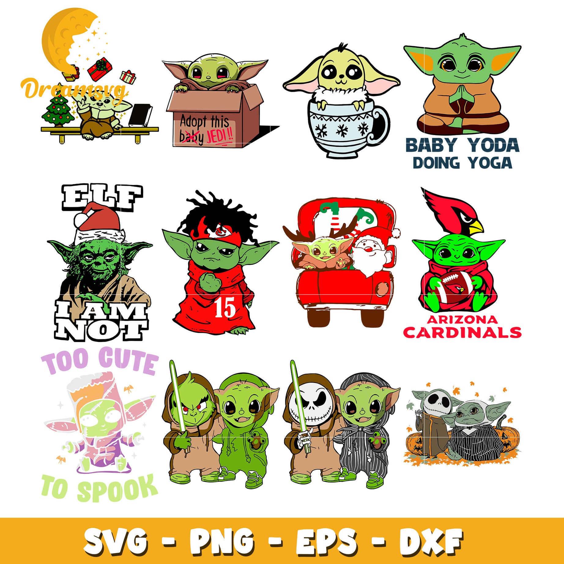 Baby Yoda and horror characters bundle svg, christmas svg