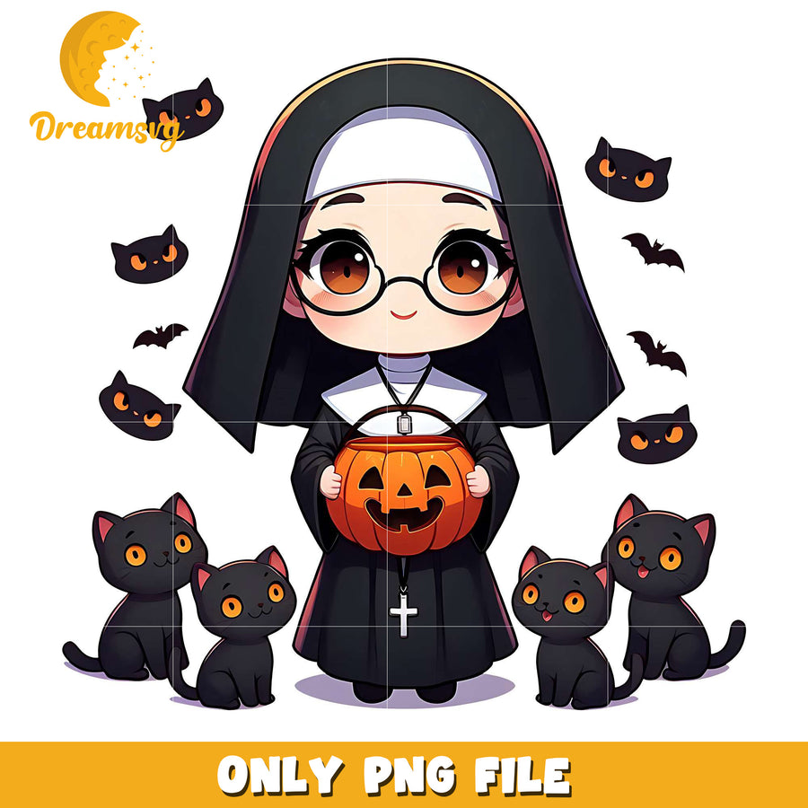 Baby nun png, halloween design png, halloween time png