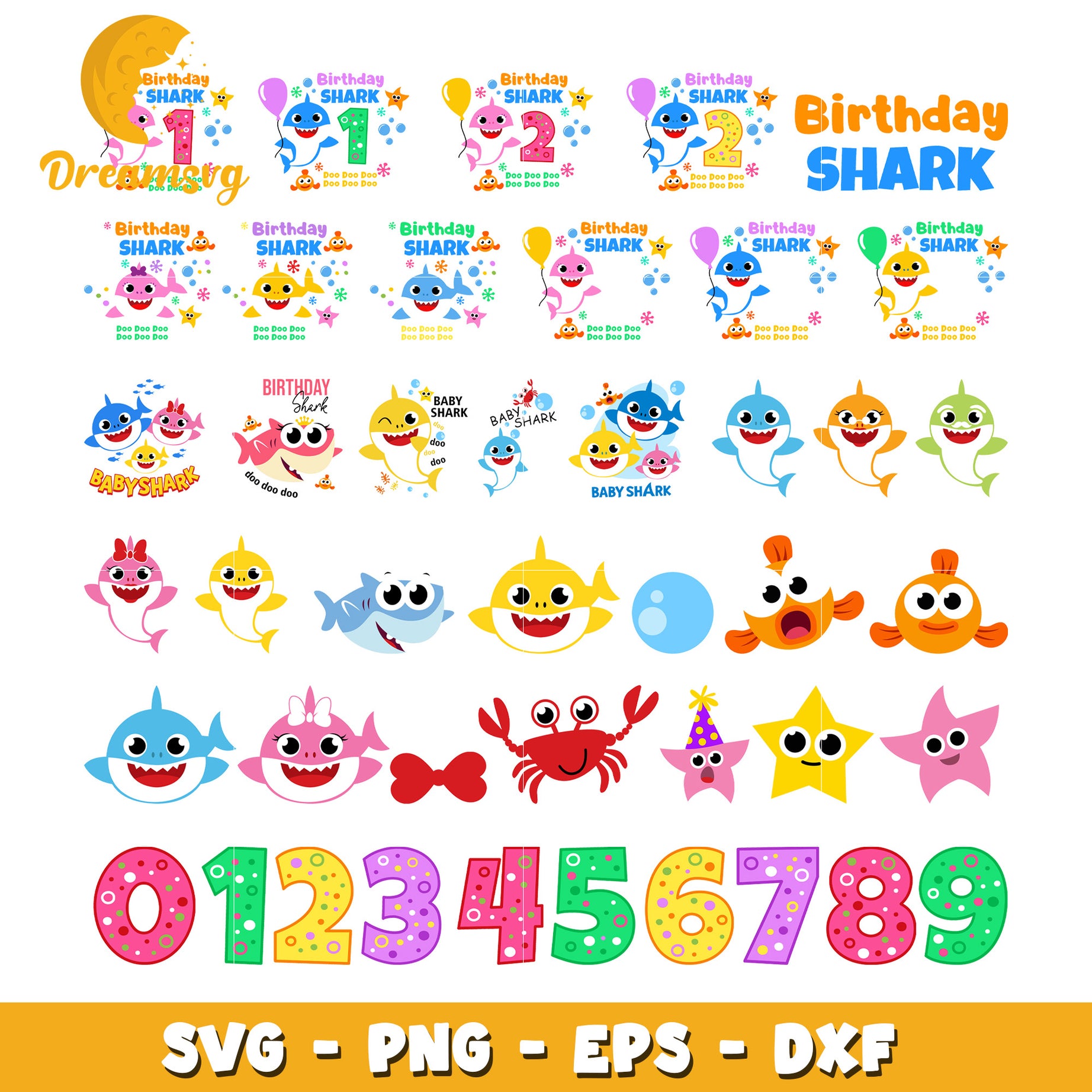 Birthday shark design bundle svg, happy birthday baby shark​ svg