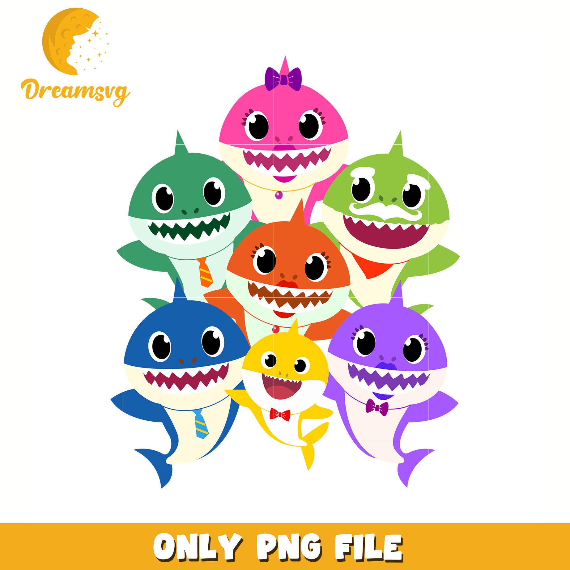 Baby shark family png, cute baby shark png, baby shark characters png