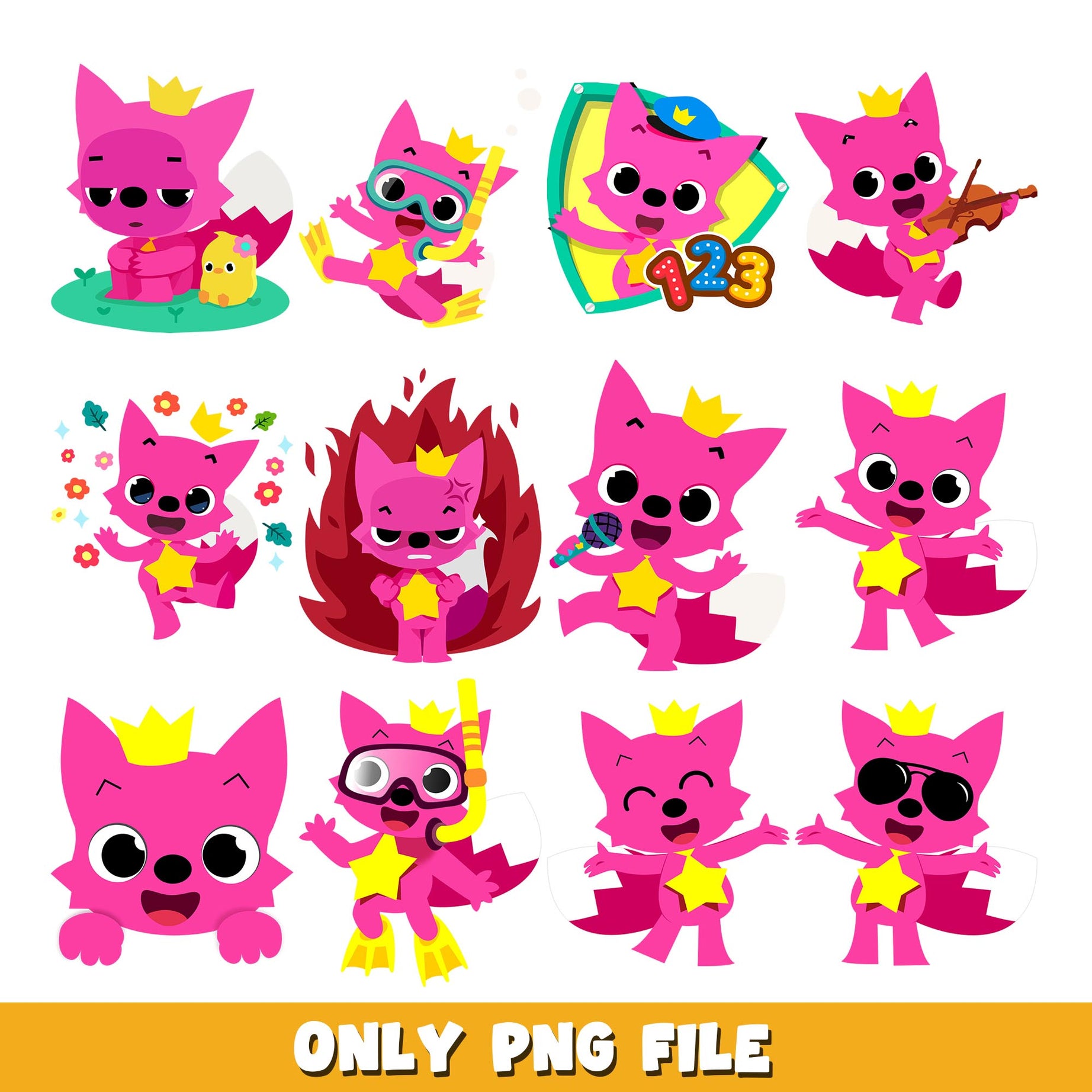 Pinkfong png, Baby Shark bundle png, cartoon png 