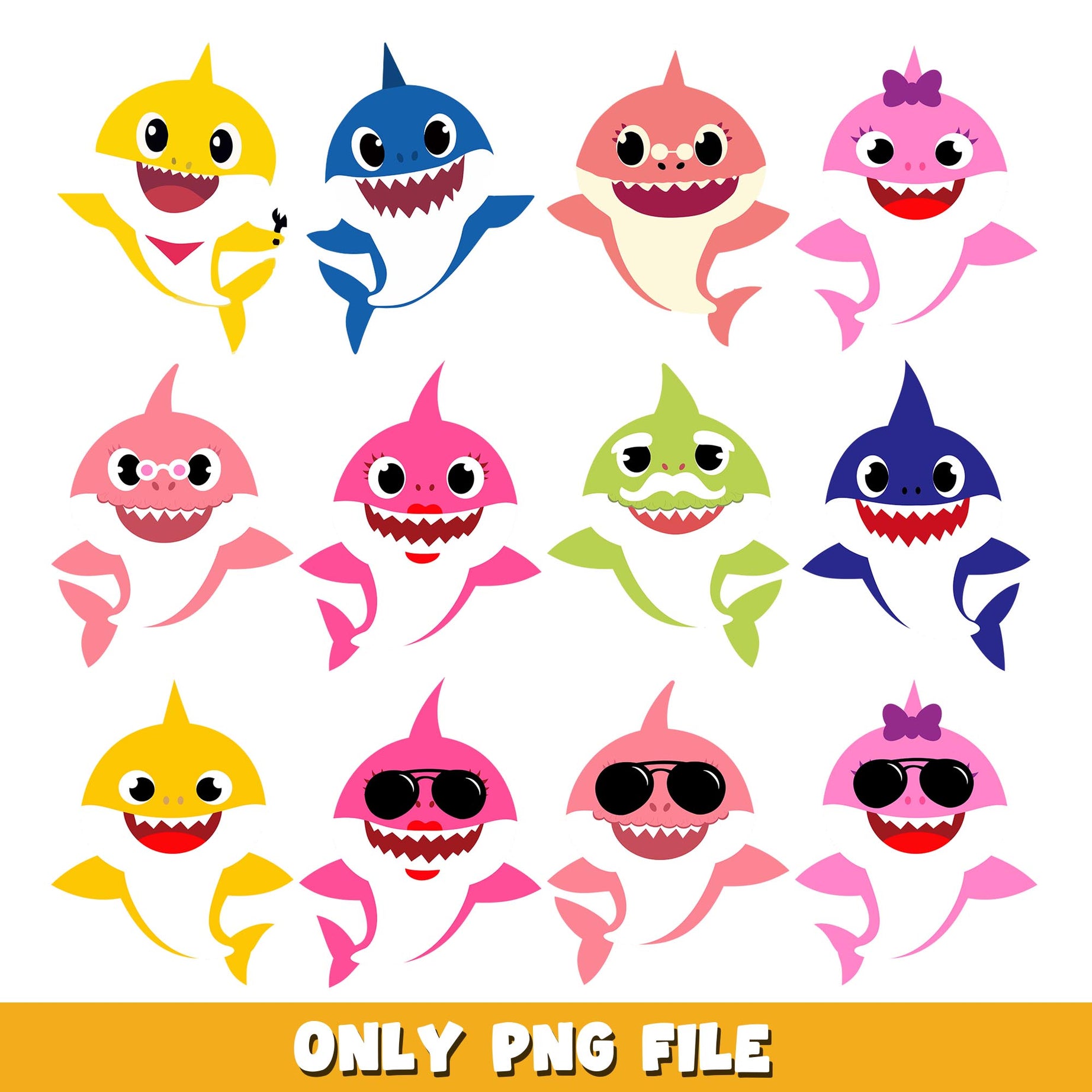 Shark Family png, Baby Shark bundle png, cartoon png  