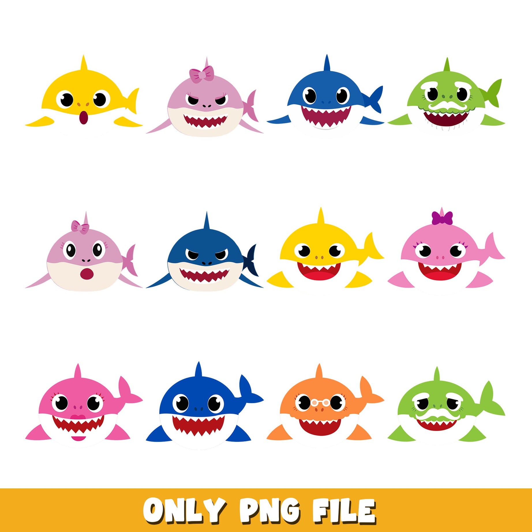 Baby Shark Family png, Baby Shark bundle png, cartoon png  