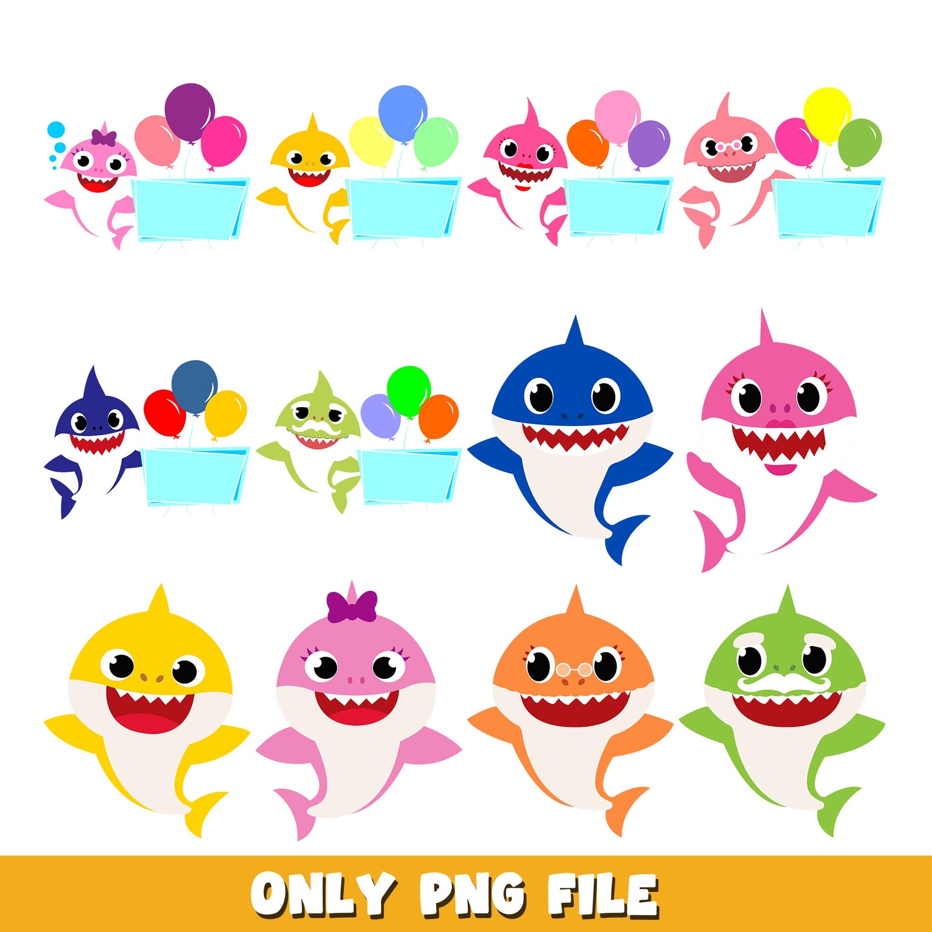  Family Sharks Character png, Baby Shark bundle png, cartoon png  