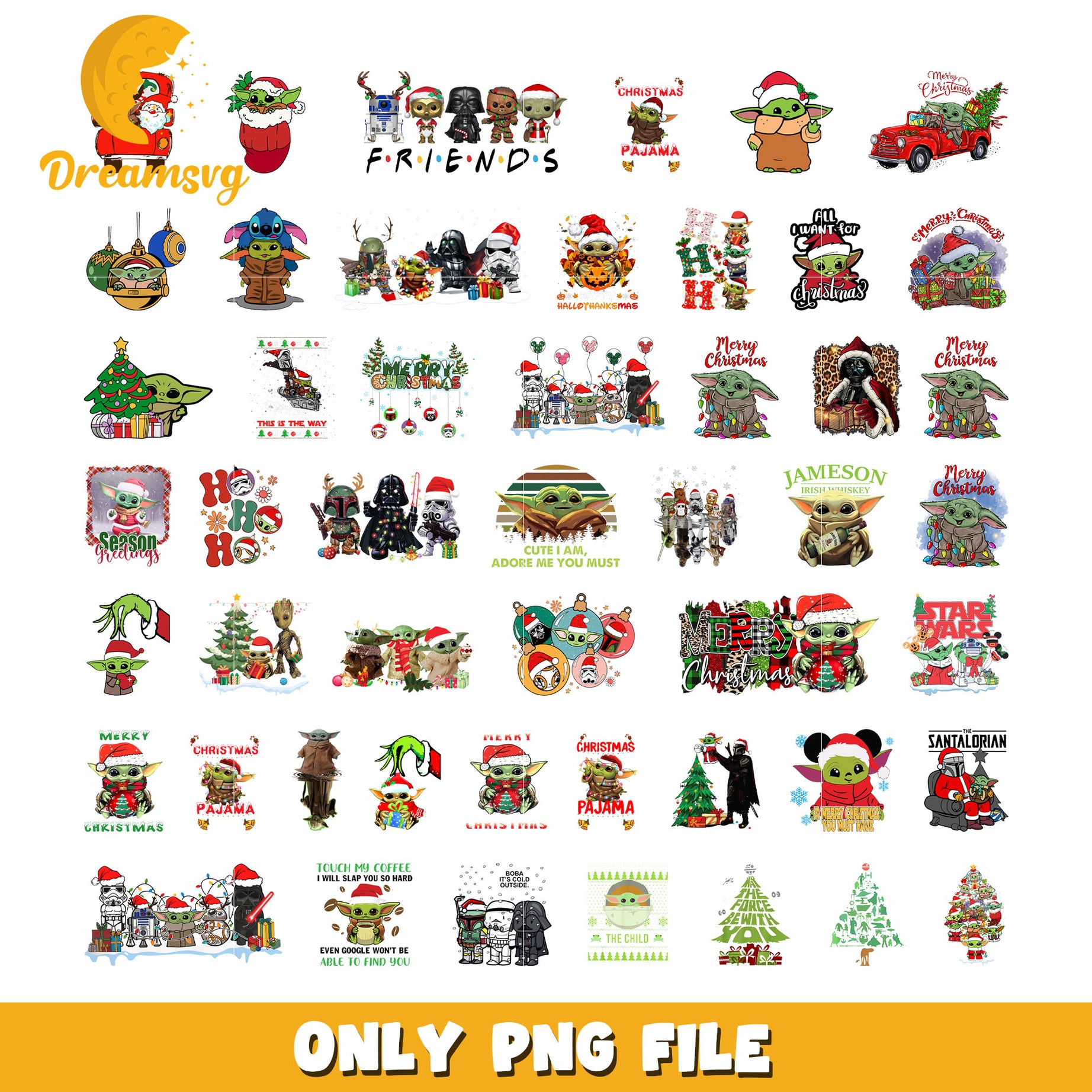 Merry christmas baby yoda design bundle png, baby yoda christmas​ png