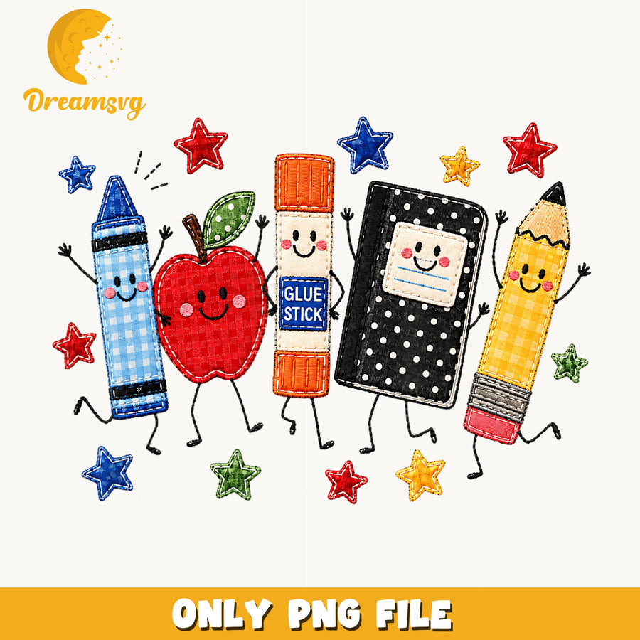 Back To School Supplies PNG, Cute Crayon Apple Pencil, Kawaii PNG