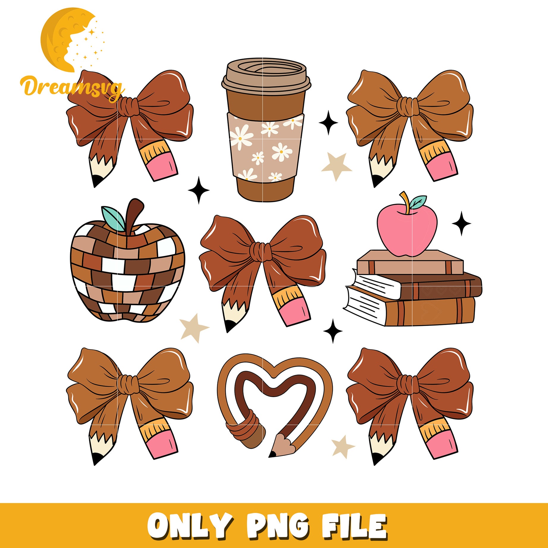 Back to School PNG Clipart Bows & Pencils