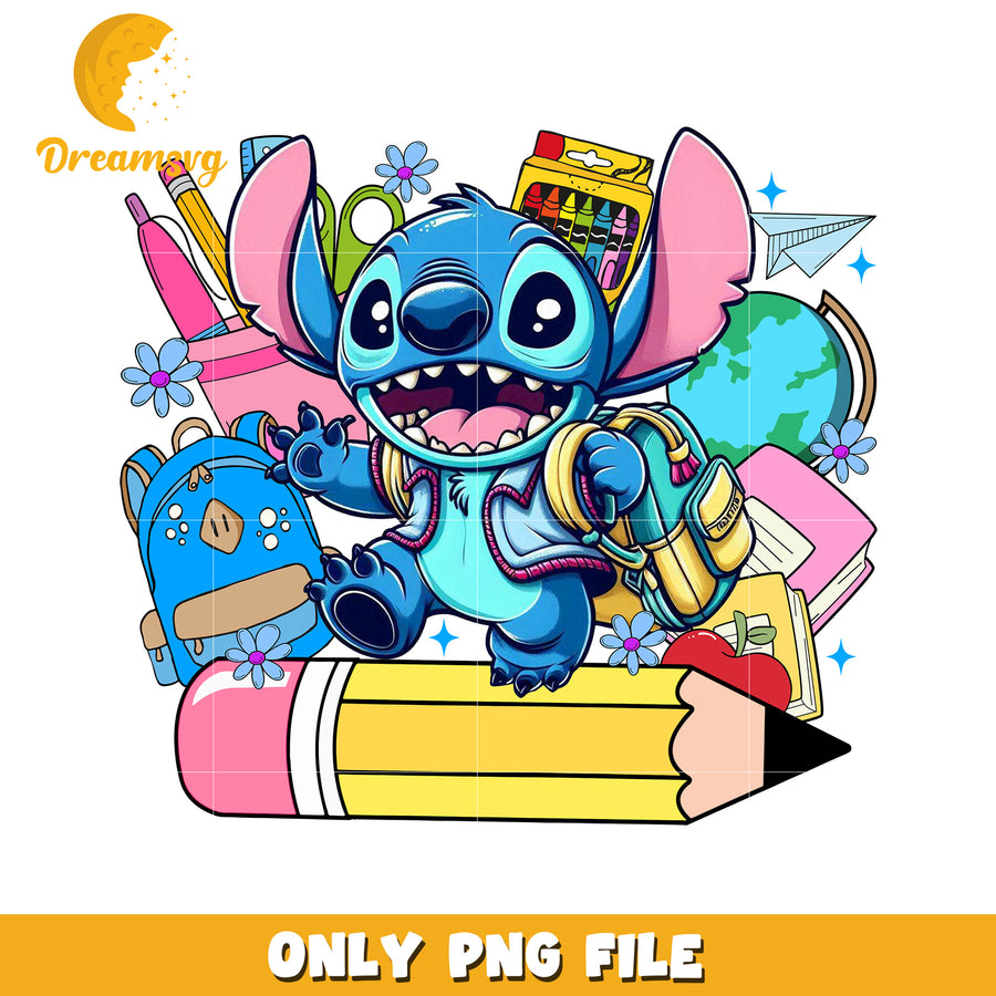 Back to school stitch png, lilo and stitch png, funny stitch png
