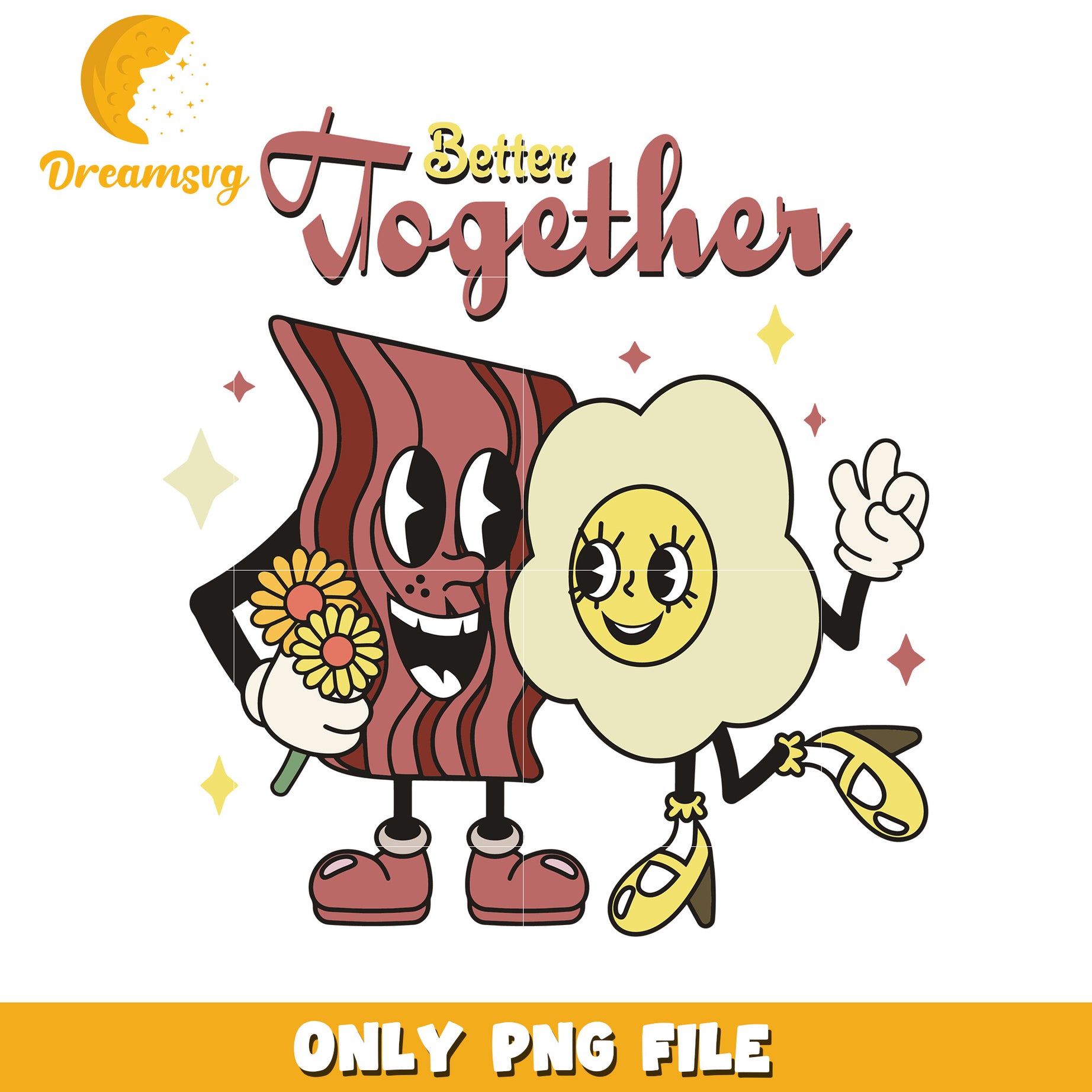 Bacon Egg Friends PNG Retro Clipart