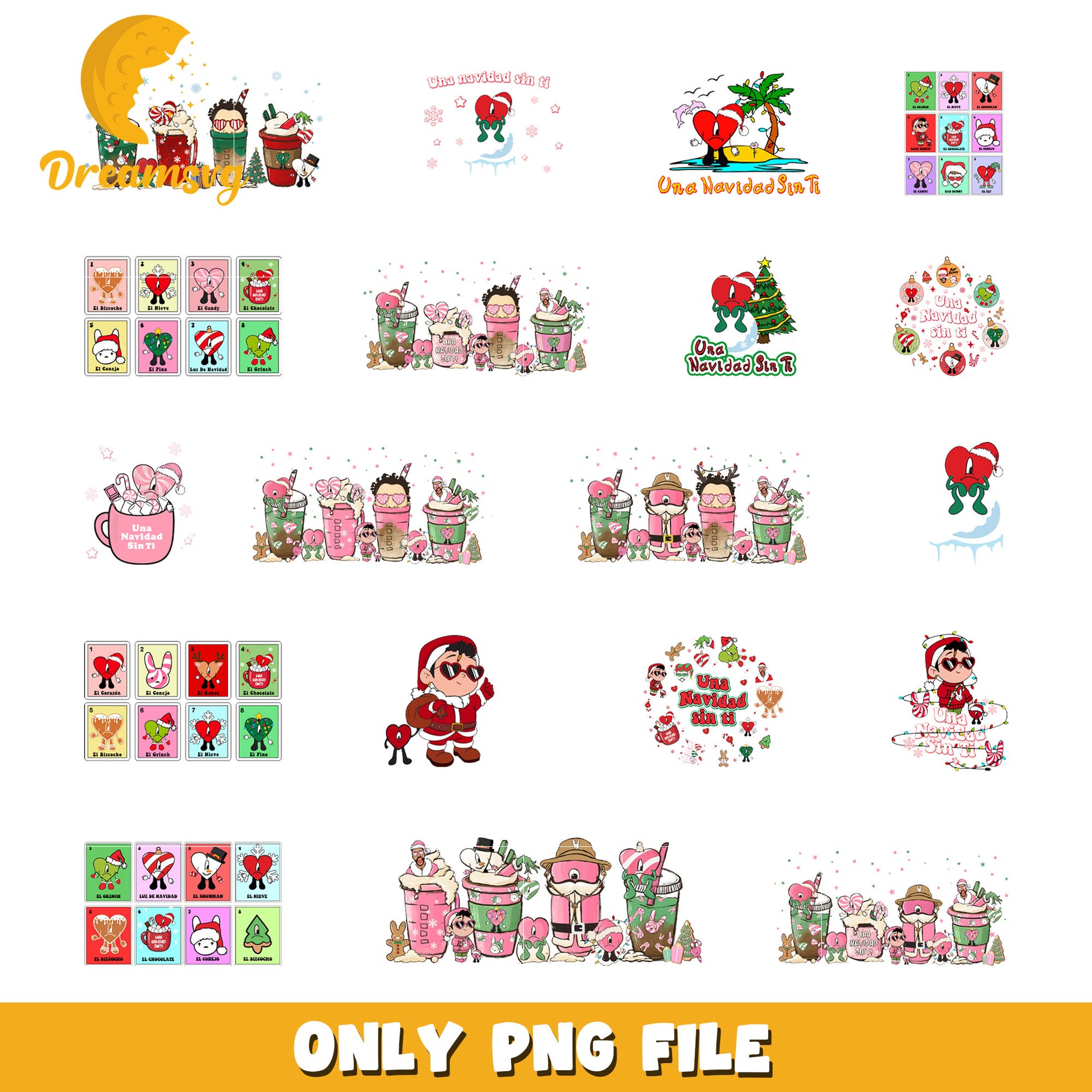 Bad bunny merry christmas bundle png, una navidad sin ti​ png