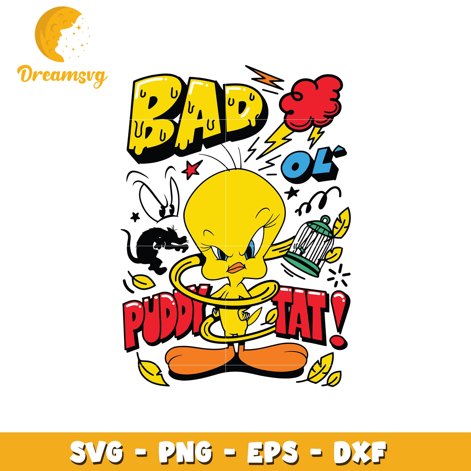 Bad Ol Puddy Tat SVG Cartoon Design for Craft Projects and Prints