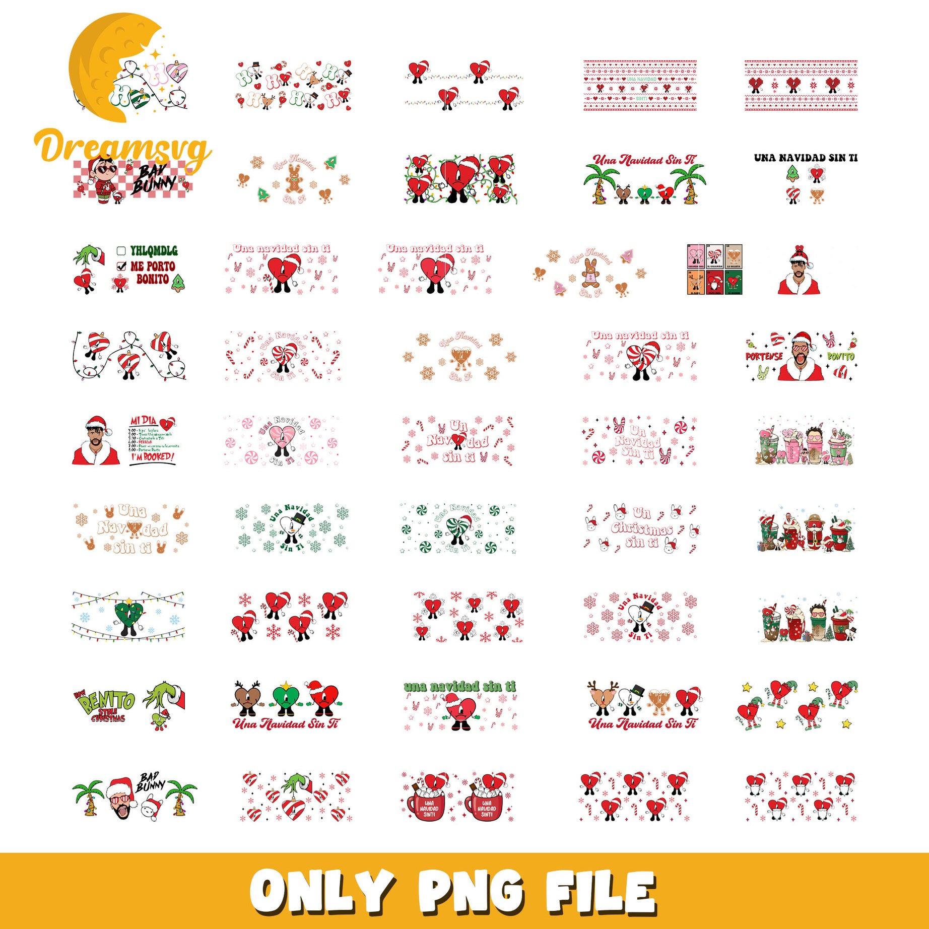 Bad bunny Christmas glass can bundle png, bad bunny christmas png