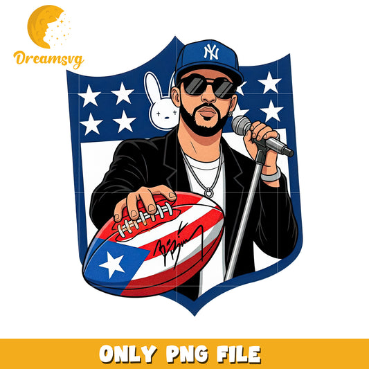 Bad bunny signature png, super bowl design png, american rugby png