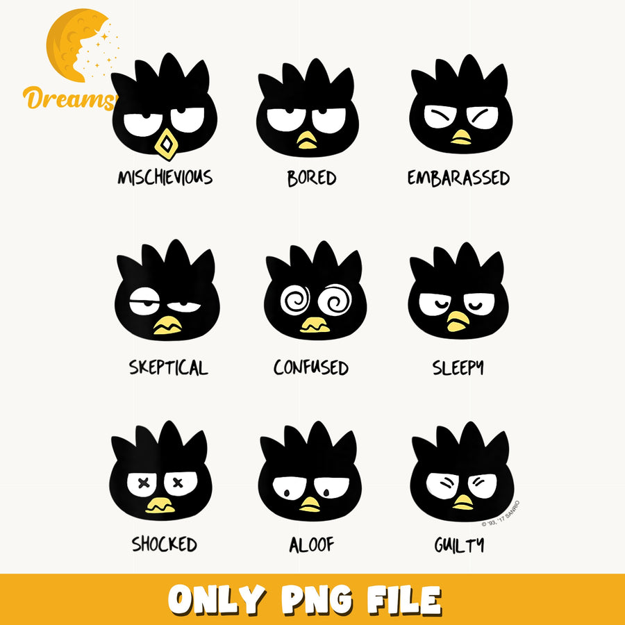 Badtz-Maru Emotions Bundle PNG, Sanrio Facial Expressions, Cute PNG