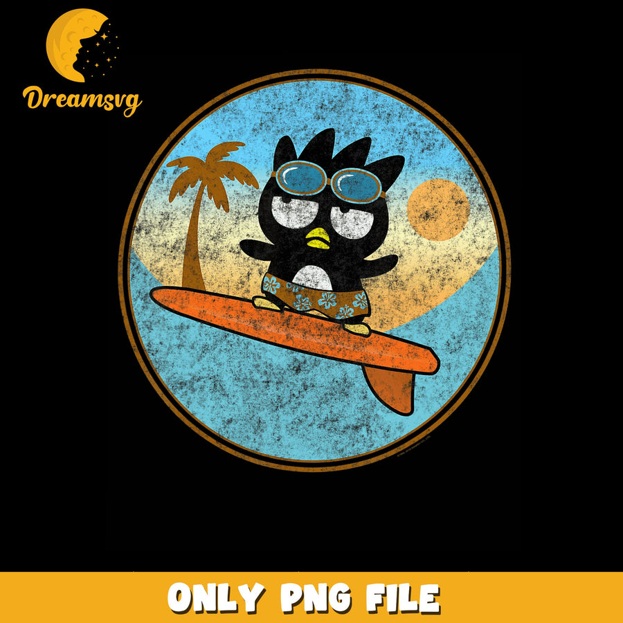 Badtz-Maru Surfing Summer Beach PNG, Sanrio Surf Retro, Vintage PNG