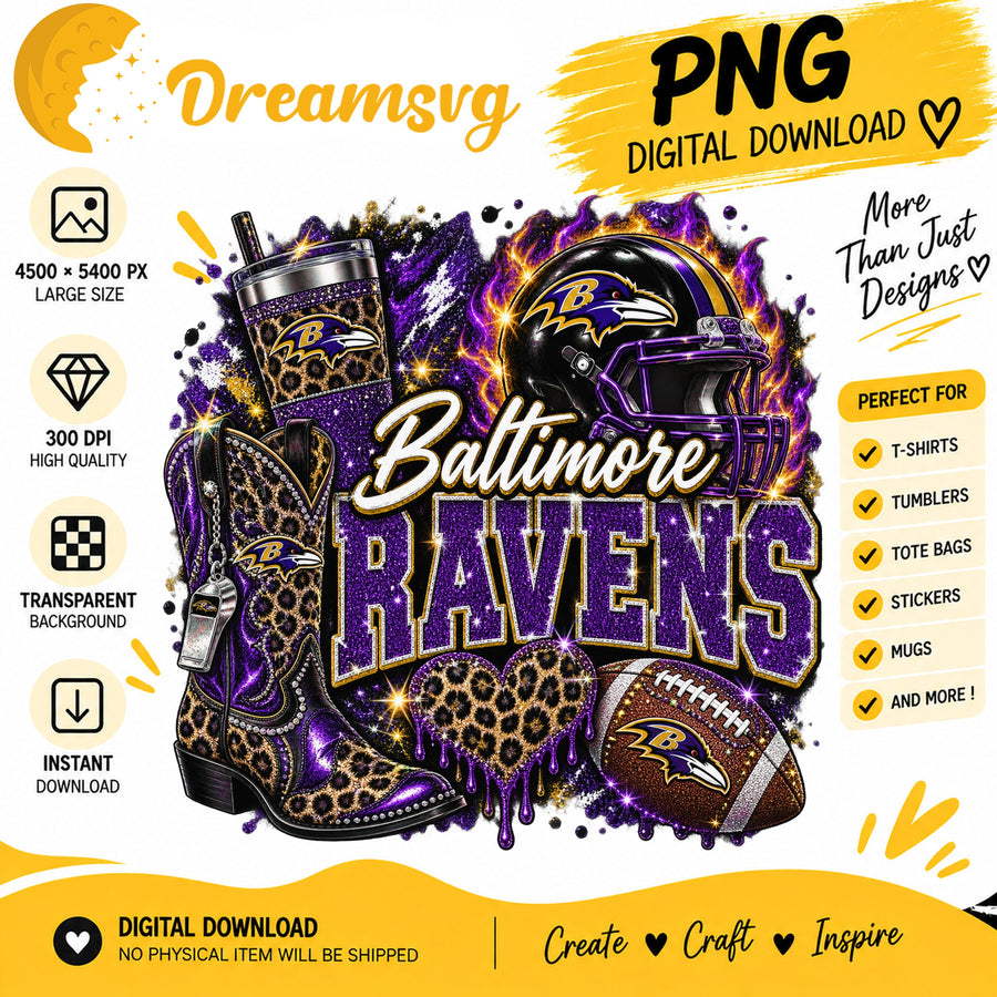 Baltimore Ravens Bling Glitter Leopard Football PNG