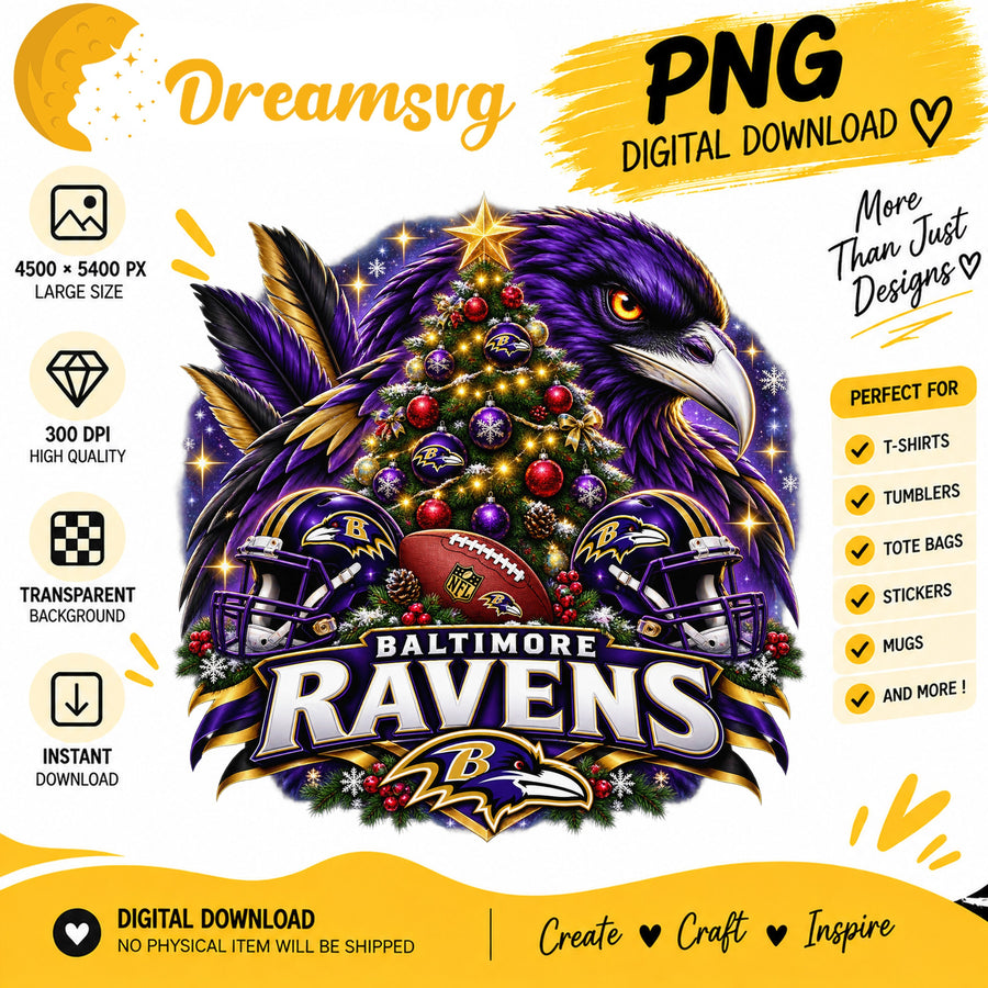 Baltimore Ravens Christmas PNG, Digital Craft Clipart