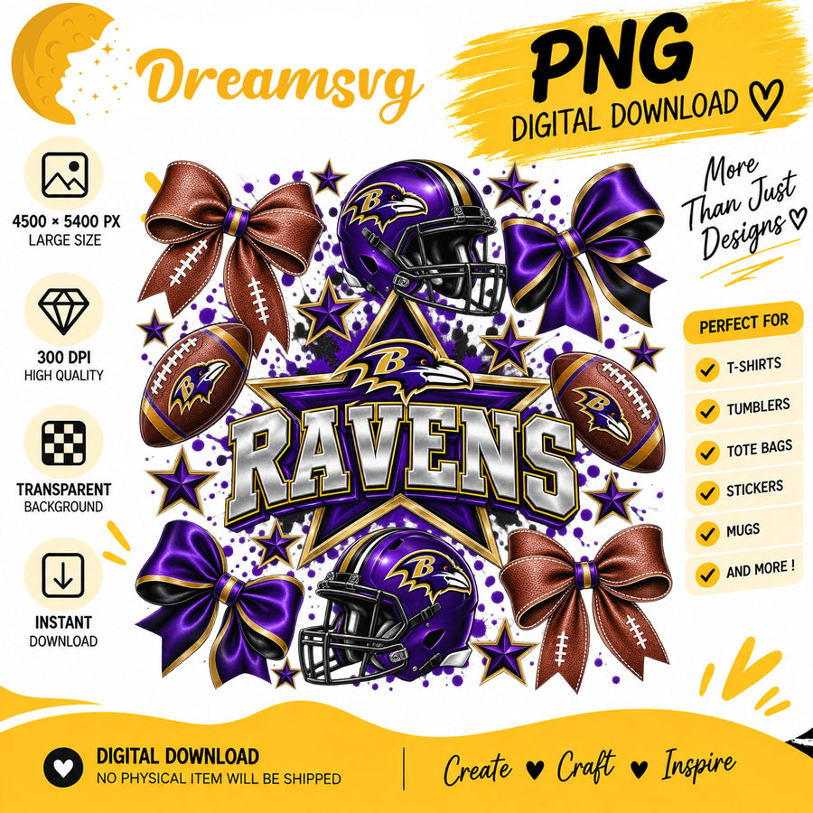 Baltimore Ravens Coquette Bow Football Helmet Stars PNG