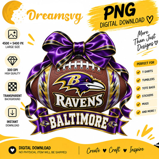 Baltimore Ravens Coquette Bow Football Sublimation PNG