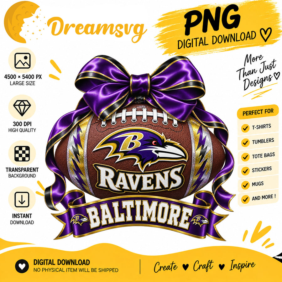 Baltimore Ravens Coquette Bow Football Sublimation PNG