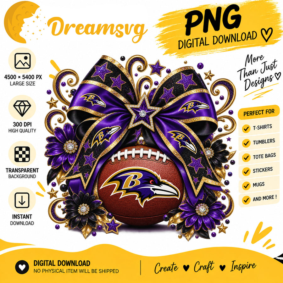 Baltimore Ravens Coquette Bow Football Sublimation Print PNG