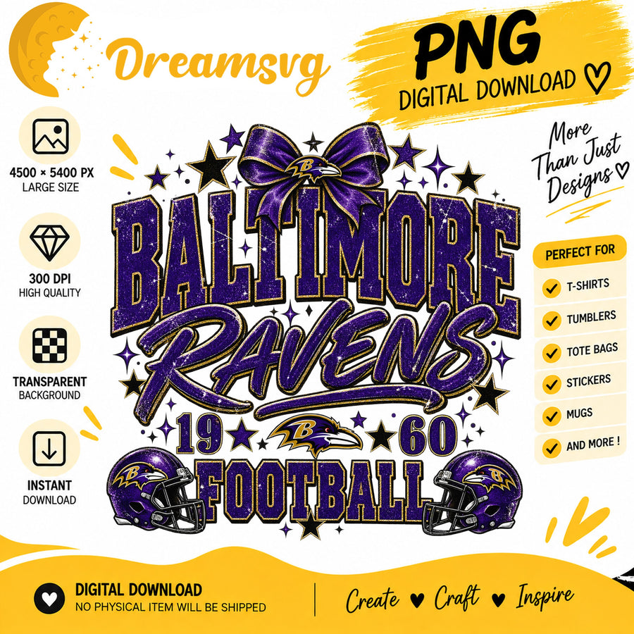 Baltimore Ravens Coquette Bow NFL Football 1960 PNG