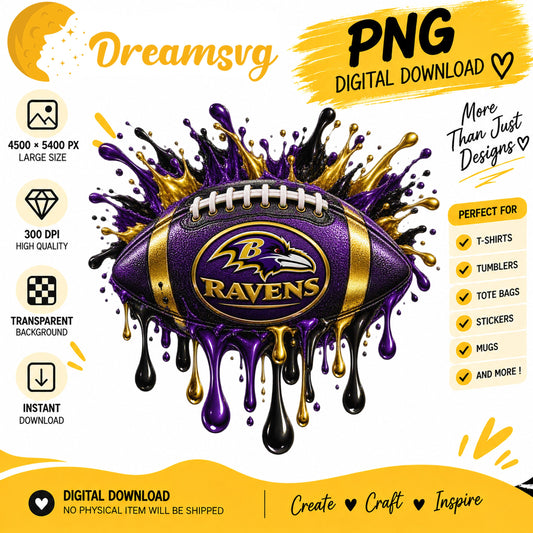 Baltimore Ravens Dripping Paint Splash Football PNG