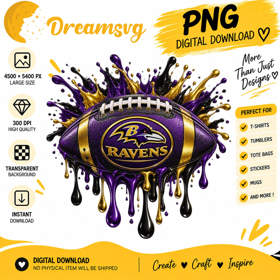 Baltimore Ravens Dripping Paint Splash Football PNG