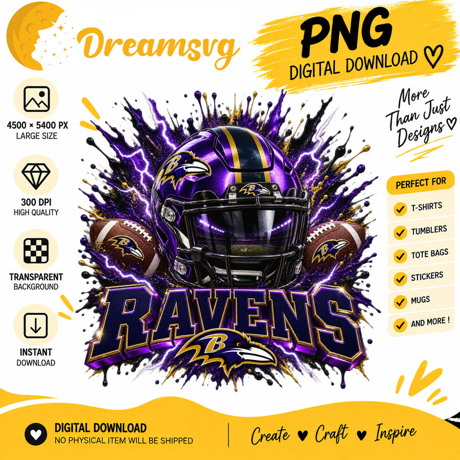 Baltimore Ravens Football Helmet Splash Sublimation PNG