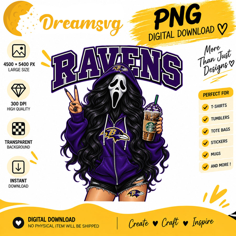 Baltimore Ravens Ghost Face Halloween Football Fan Girl PNG