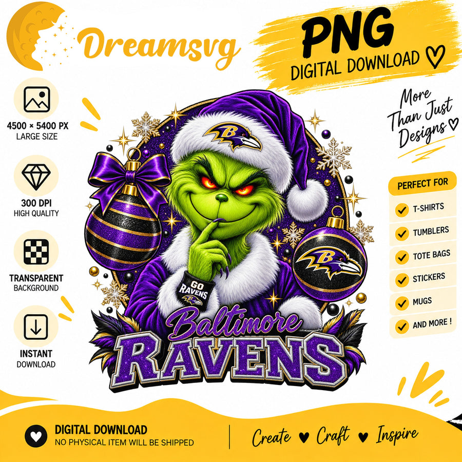 Baltimore Ravens Grinch Santa Christmas Football PNG