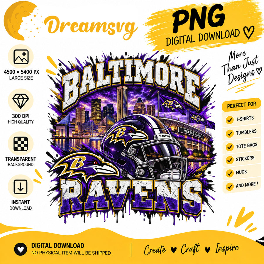 Baltimore Ravens Grunge Football City Skyline Stadium PNG