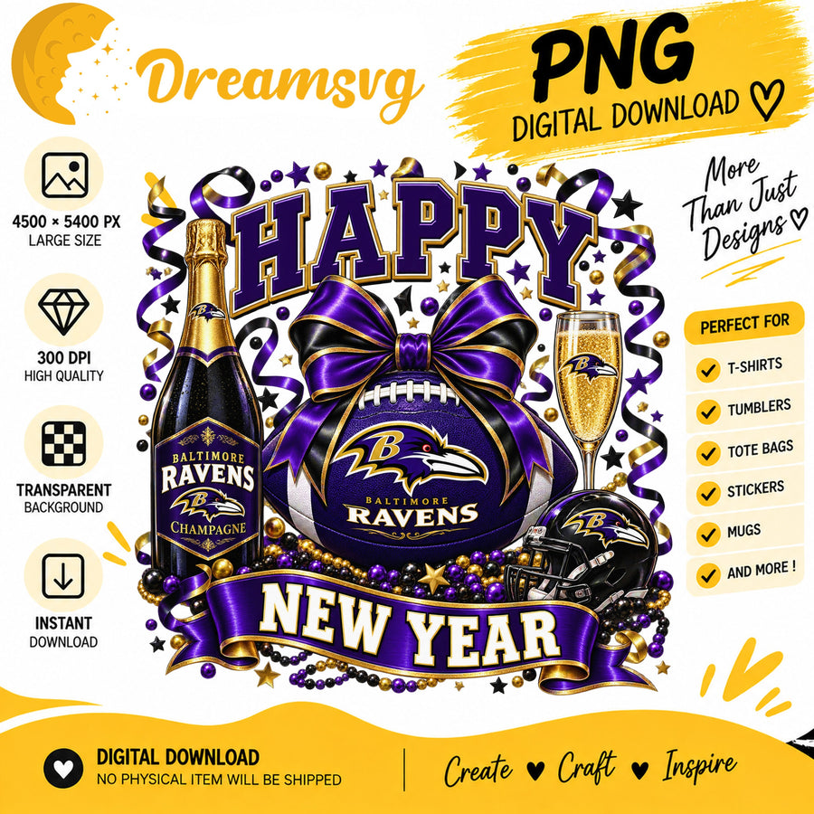 Baltimore Ravens Happy New Year PNG, Craft File Design v6