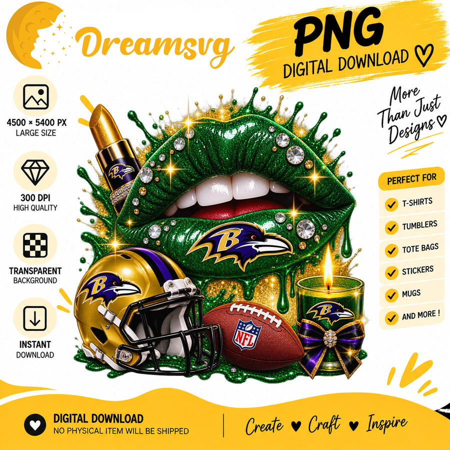 Baltimore Ravens Lips PNG, Cute Sublimation Clipart