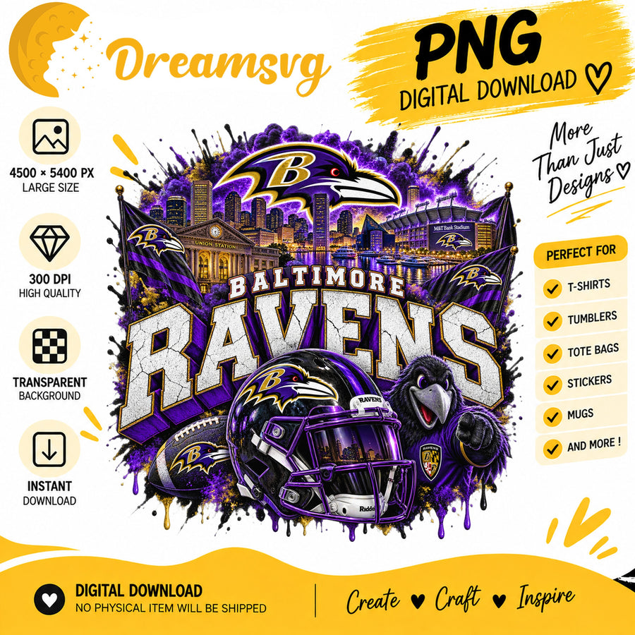 Baltimore Ravens Mascot Stadium Skyline Football Helmet PNG