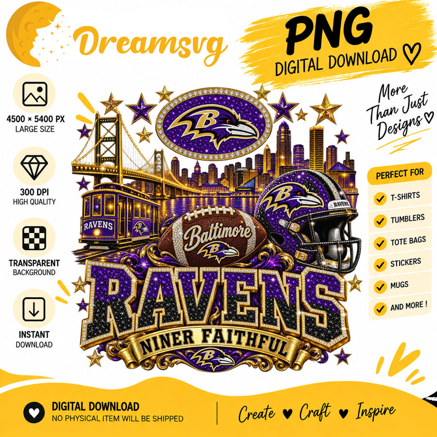 Baltimore Ravens Niner Faithful Glitter Football City PNG