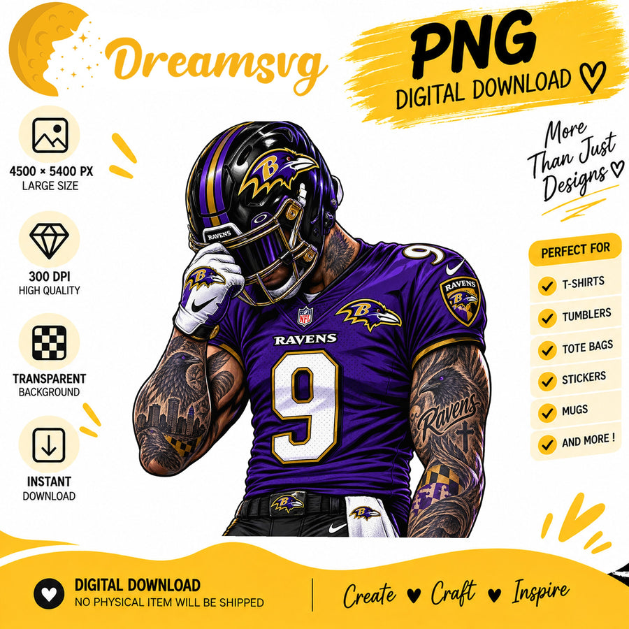 Baltimore Ravens Tattooed Football Player Sublimation PNG