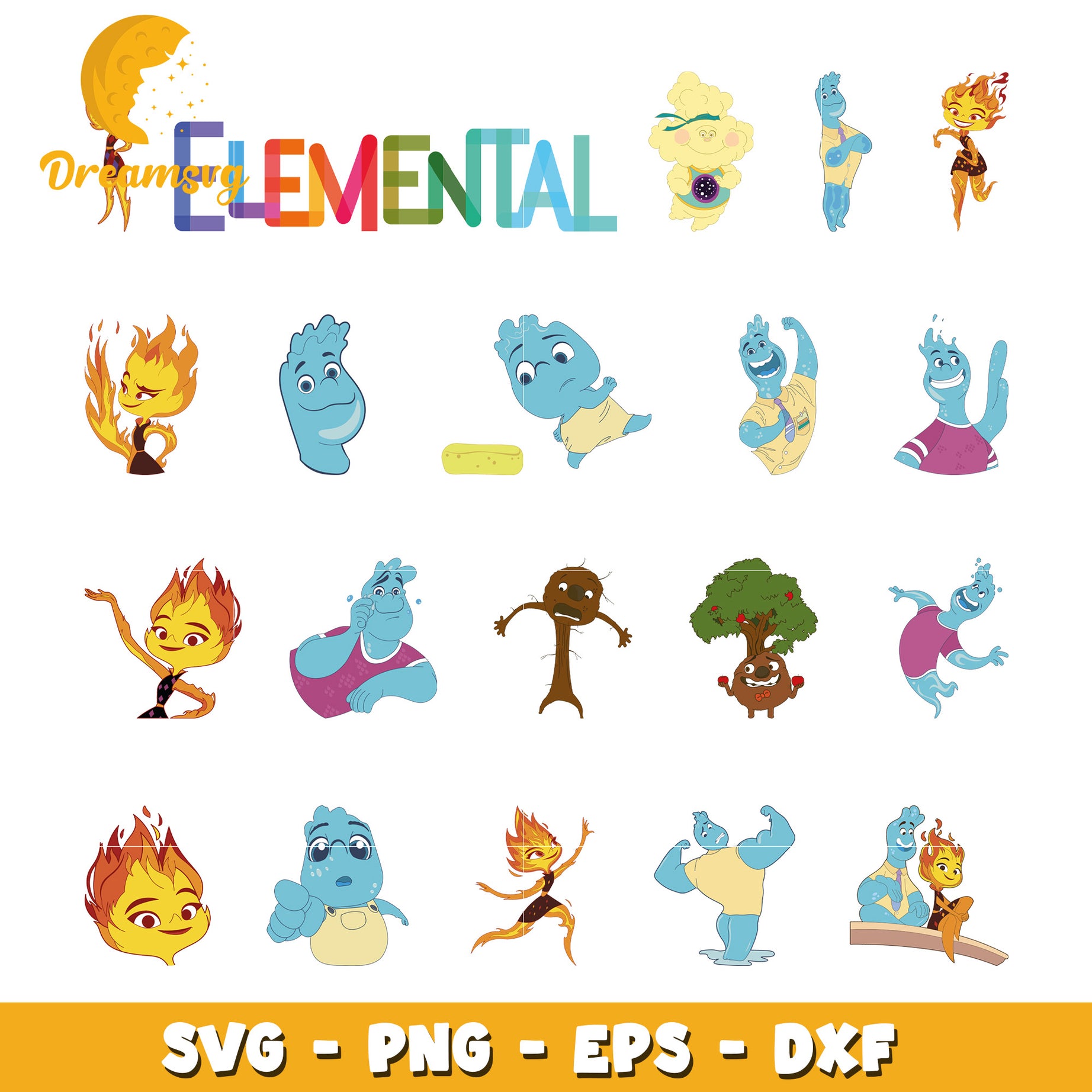 Elemental characters design bundle svg, elemental cartoon​ svg