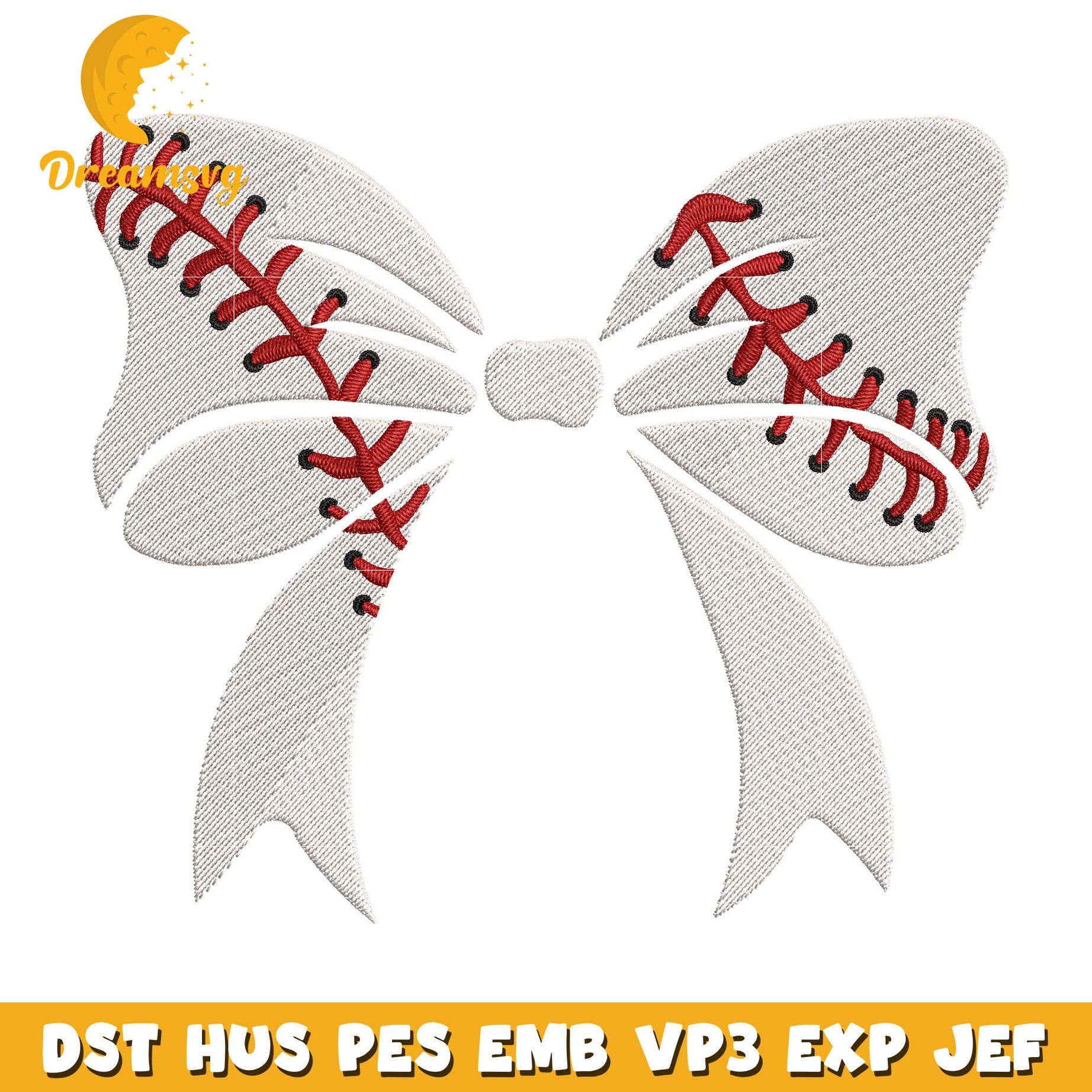 Baseball white bow tie embroidery design