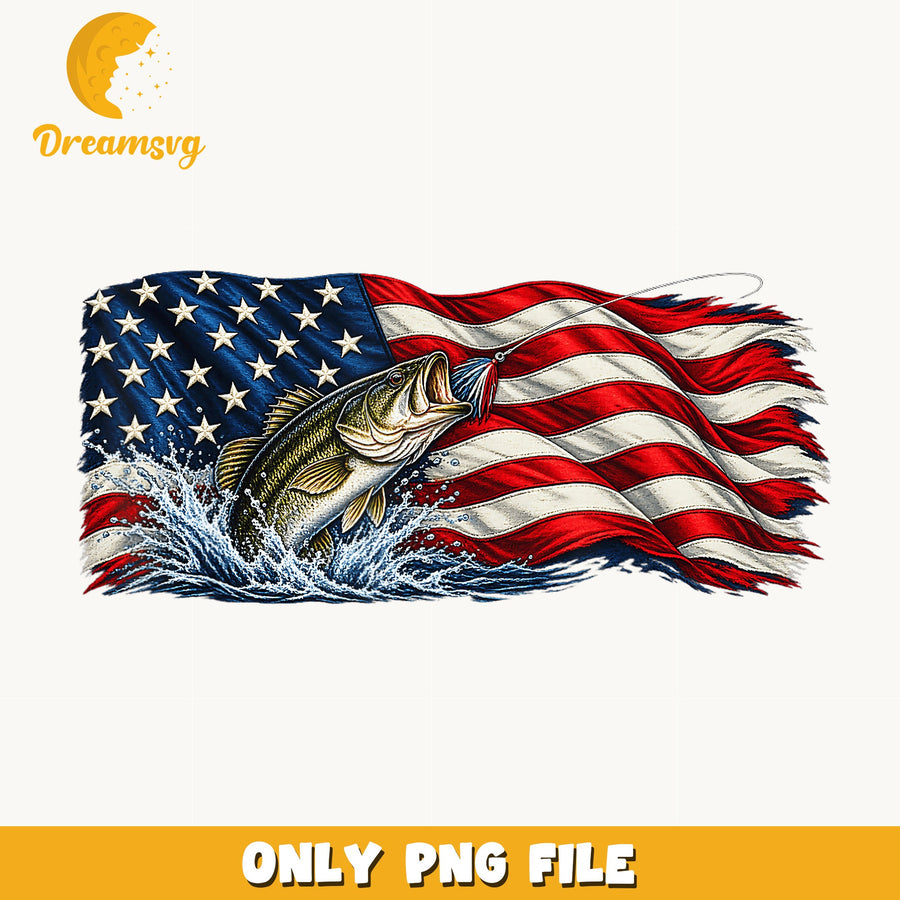 Bass Fish American Flag PNG, Patriotic Fishing Design, 4th Of July PNG
