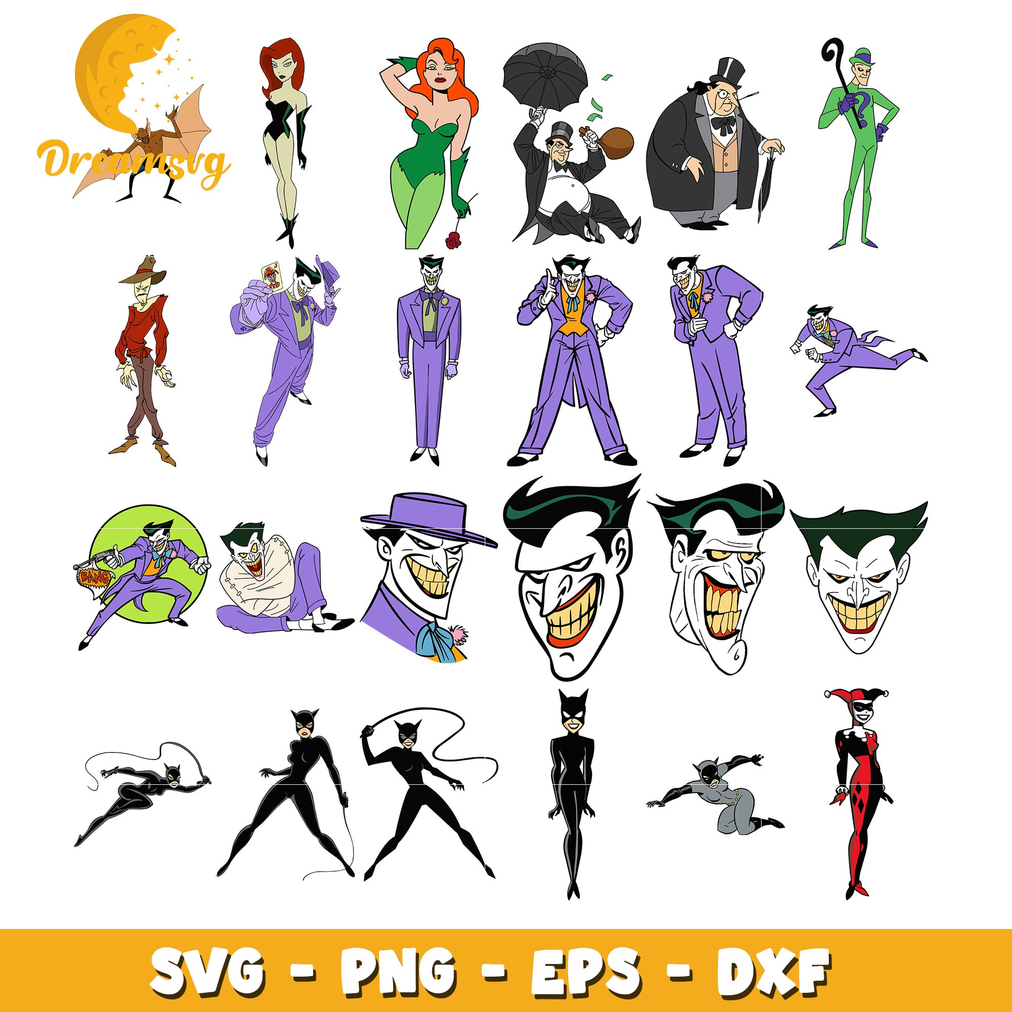 Joker cartoon comic svg bundle, the joker character svg