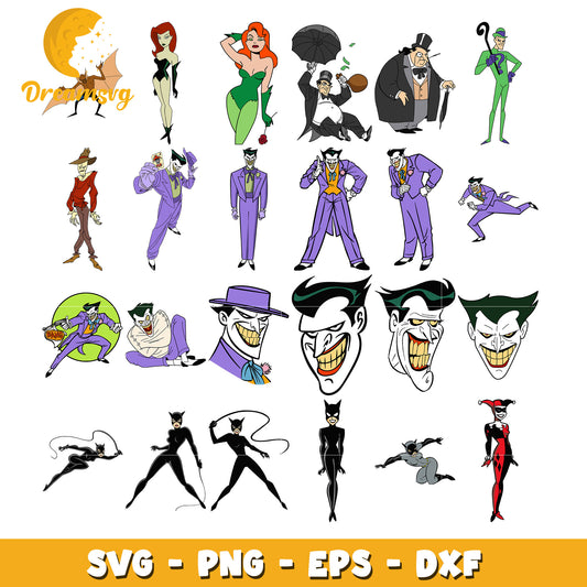 Joker cartoon comic svg bundle, the joker character svg