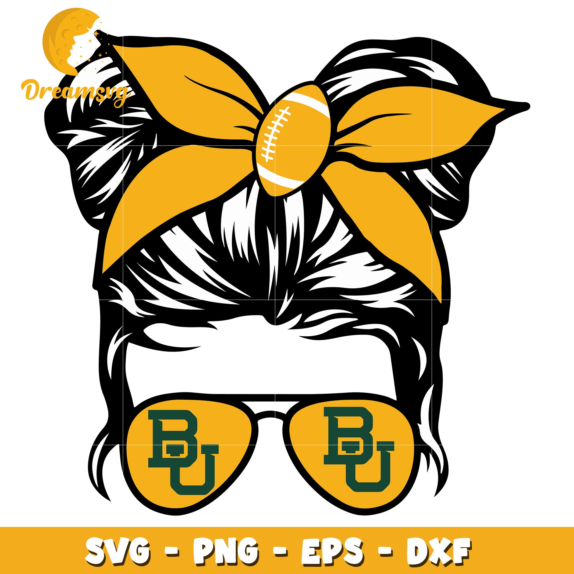 Baylor Football Girl Messy Bun SVG