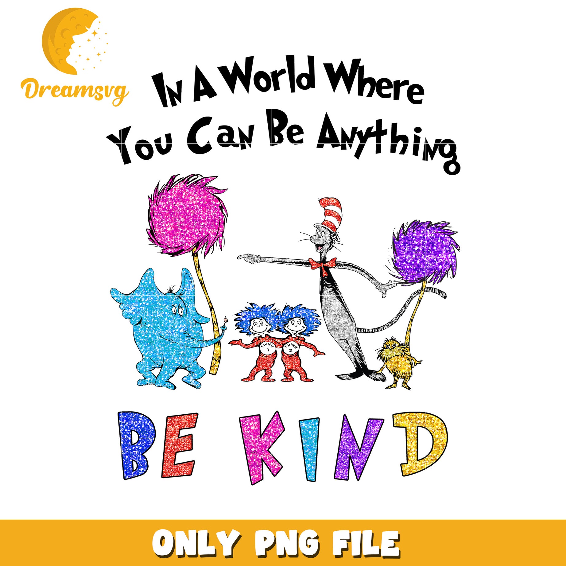 Be Kind PNG Cat in the Hat Glitter Design