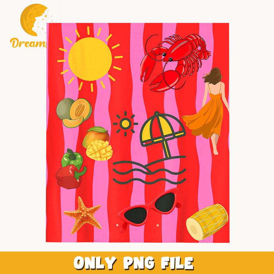 Beach Day Vibes PNG, Fun Summer Design, Lobster Art PNG