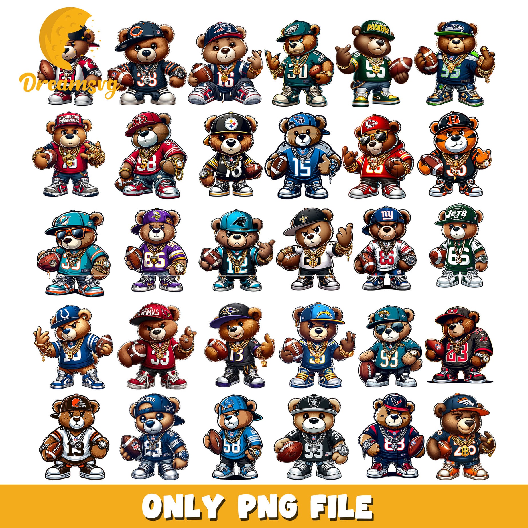 Nfl logo bear design bundle png, nfl teams png, nfl png