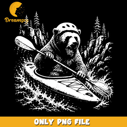 Bear Kayaking Whitewater Rapids Helmet PNG, Grizzly Bear, Outdoor PNG