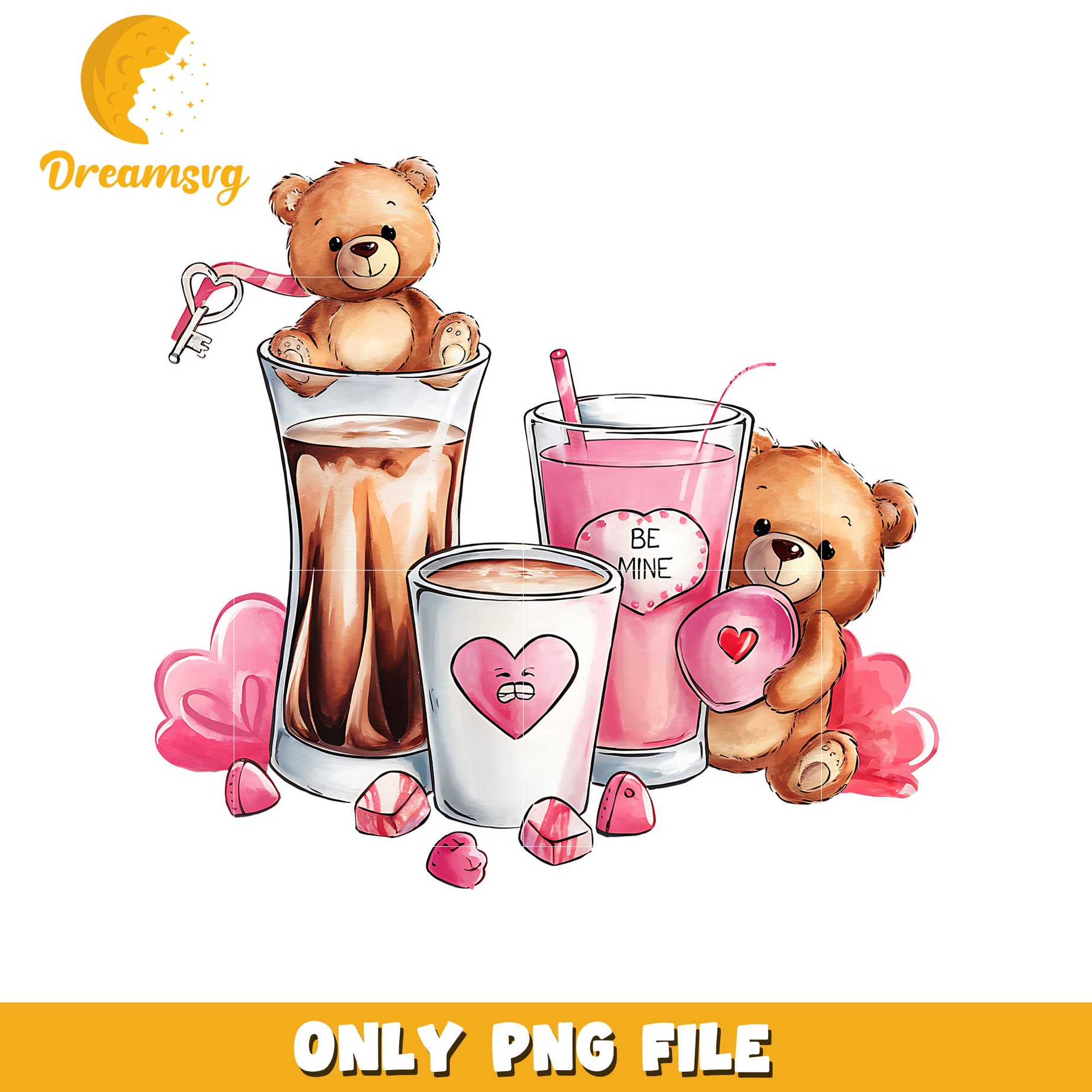 Bear and coffee be mine valentine png, be mine png, valentine png