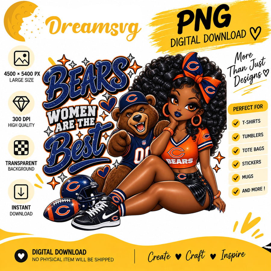 Bears Women Are The Best Black Girl Football Fan PNG
