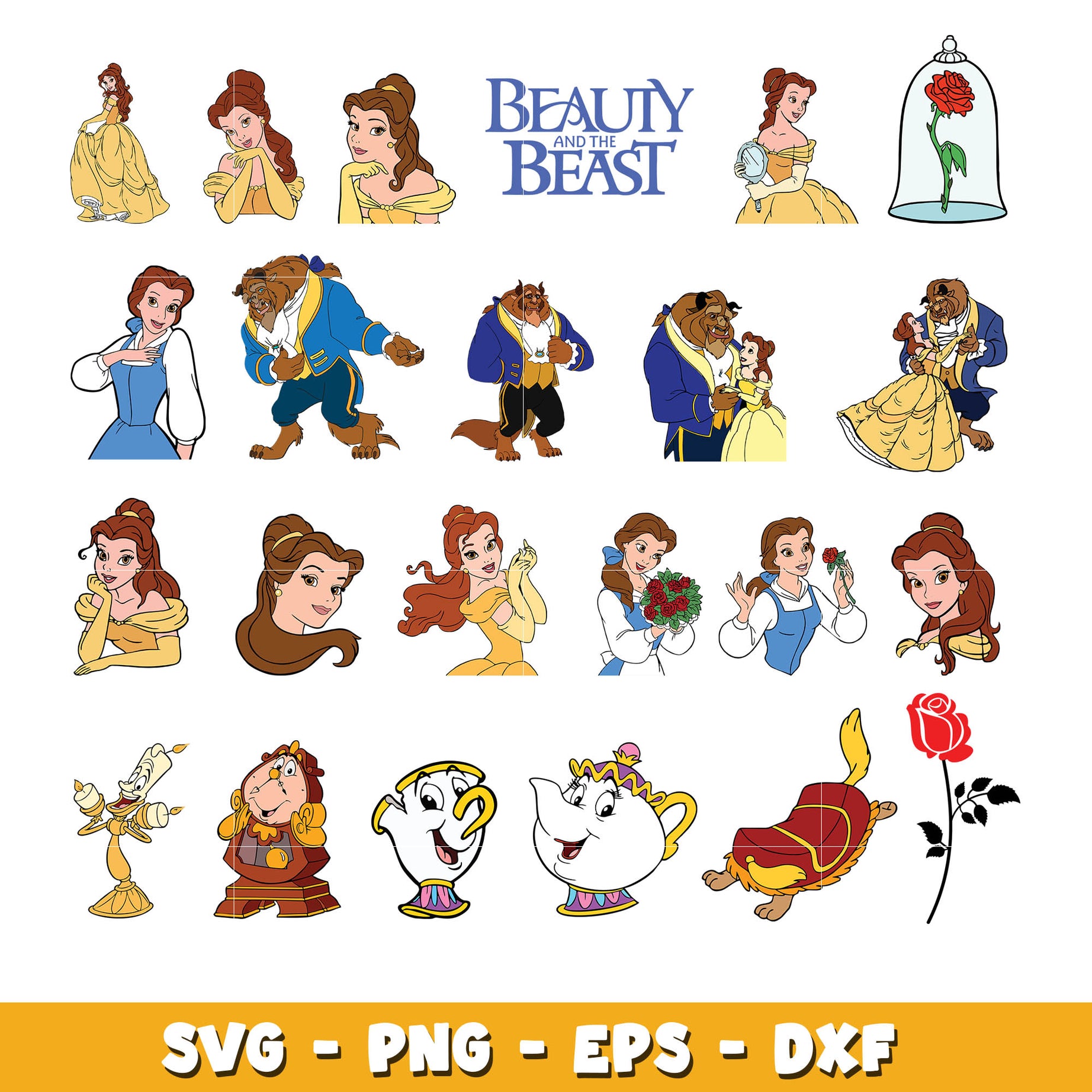 Disney Princess Beauty and The Beast Vinyl  bundle svg, Princess  svg, Disney cartoon svg, Digital download